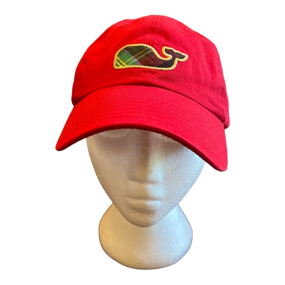 Vineyard Vines Red Plaid Whale Adjustable Strapback Hat Cap OSFM Unisex